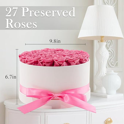 27 Forever Roses in Luxury White Box, Eternal Real Roses Gift for Women, Preserved Flowers for Delivery Prime, Anniversary, Valentine's Day, Birthday for Her (Pink)