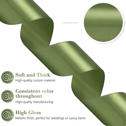 Olive Green Ribbon 1-1/2 Inch, 60 Yards Dark Green Satin Ribbon for Gift Wrapping, Fabric Ribbon for Flower Bouquet Crafts Wedding Christmas Halloween