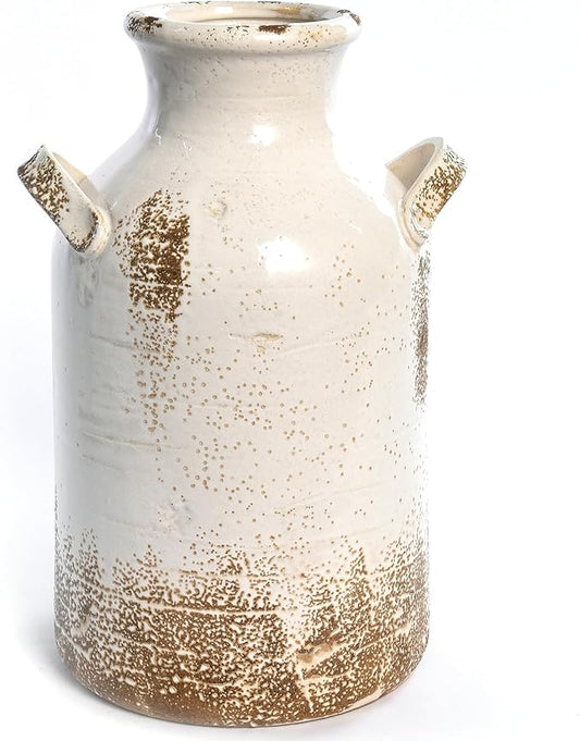 Quoowiit Ceramic Rustic Farmhouse Vase, 14 Inch Distressed Decorative Flower Vase for Home Decor, Large White Vase for Living Room Bedroom Kitchen Office Decor Centerpiece Table Decorations