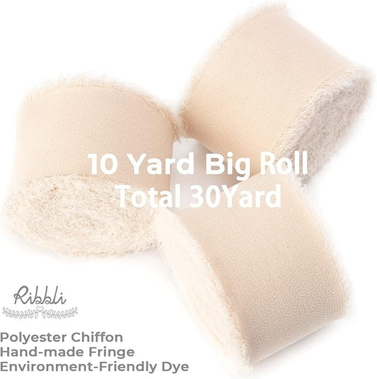 Ribbli Chiffon Ribbon - 1.5 inch x 30 Yard Champagne/Nude Silk, Handmade for Wedding Invitations, Gift Wrapping, Bridal Bouquets, Flower Arrangements