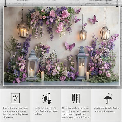 YongFoto Elegant Flower Wall Backdrop 8x6.5ft Floral Butterfly Candle Photography Background Baby Bridal Shower Wedding Girl Birthday Party Banner Room Decor Portrait Photoshoot Wallpaper Photo Booth
