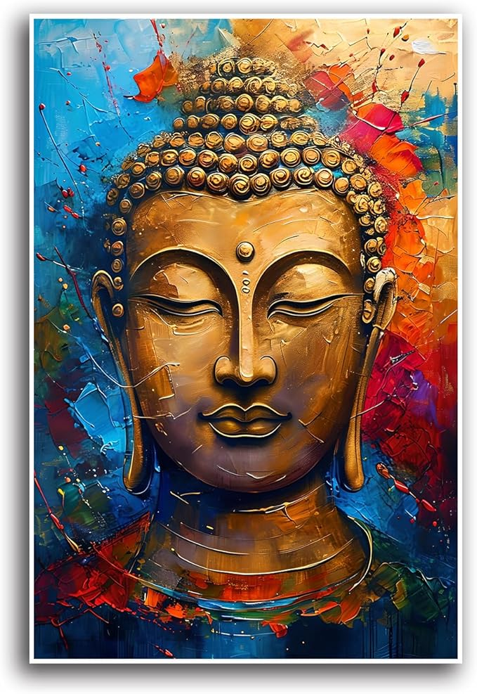 Golden Serenity Buddha Vintage Painting Wall Art Spirituality and Modern Art Wall Decor Adds Brilliance to Vibrant Home Decor 20x30in Frameless
