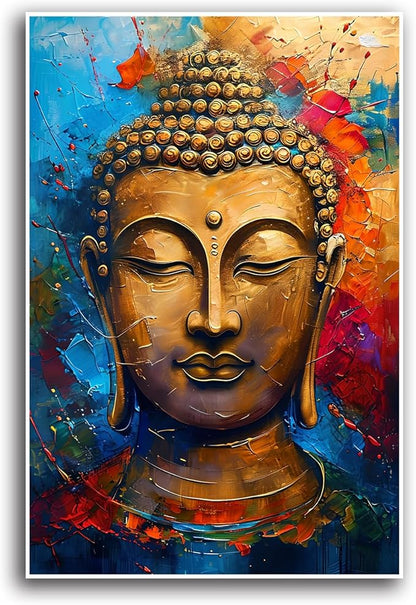 Golden Serenity Buddha Vintage Painting Wall Art Spirituality and Modern Art Wall Decor Adds Brilliance to Vibrant Home Decor 8x12in Frameless