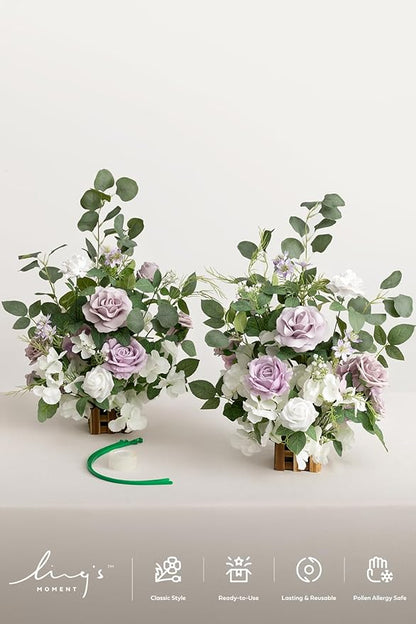 Ling's moment 17.5" Tall Free Standing Artificial Flowers Arrangements 2 pcs Wedding Aisle Runner Chair Decorations Lilac & White Centerpieces for Ceremony Reception Rose Floral Floor Party Outdoor
