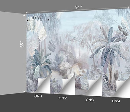 Tropical Botanical Wallpaper Woodland Forest Tree Bedroom Banana Leaf Plant murals Aesthetic Room Decor Living Room tv Background Large Wall Mural - 91"x65" Not Peel and Stick