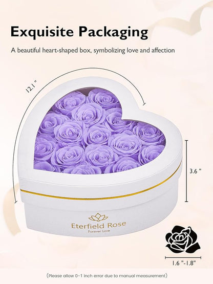 Eterfield 16 Forever Flowers in Heart Shape Box, Preserved Roses That Last a Year Preserved Flowers Birthday Gifts for Her Mom Women Wife Anniversary Valentines Day Mothers Day Christmas, Light Purple
