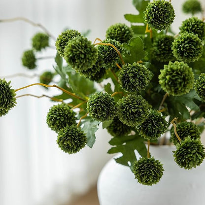 mizii 6Pcs Green Fake Silk Pompon Mum Artificial Flowers Bulk Small Faux Chrysanthemums with Stems Realistic Floral Decorations for Wedding DIY Bouquet Centerpieces Shower Vase Home Decor (Green)