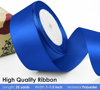 25 Yards 1.5 inch Satin Ribbon, Solid Color Fabric Ribbon Perfect for Gift Wrapping, Wedding, Handmade Bows, Floral Bouquets and Party Decoration(Royal Blue)