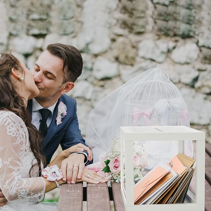 AW BRIDAL Acrylic Wedding Card Box for Reception, 10.5"x7"x7" Clear Glass Gift Box Money Envelope Boxes for Birthday Graduation Party, Wedding Bridal Shower Bride Gifts
