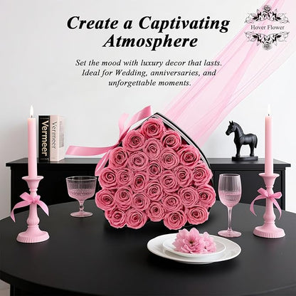 27 Forver Preserved Flowers in a Heart Box, Flowers for Her,Eternal Roses Flowers for Delivery Prime, Flowers Birthday Gifts for Women Mom Grandma Wife - Pink