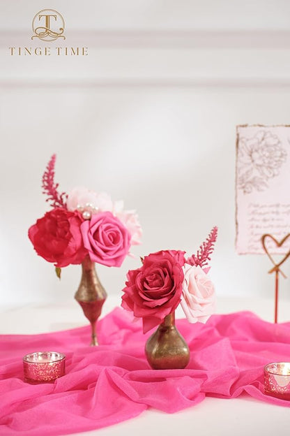 TINGE TIME Artificial Flowers Deep Hot Pink Flower Combo for DIY Wedding Bouquets Table Centerpieces Arrangements Party Baby Shower Home Decoration Valentine's Day