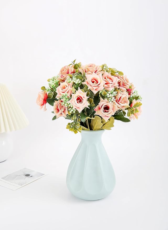 KAOYOO 4 PCS Artificial Rose Bouquet Short Stems for DIY Wedding Decoration Bridal Bouquet Home Decorations(4-PCS)