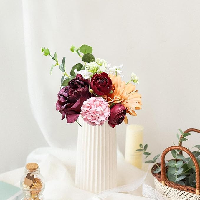 Zerzsy Artificial Flowers Bouquets, Mixed Purple Artificial Peonies, 4 Bouquets Fake Flowers Bride Holding Flower Faux Floral for Wedding Bridal Bouquet Home Table Centerpiece Floral Decoration