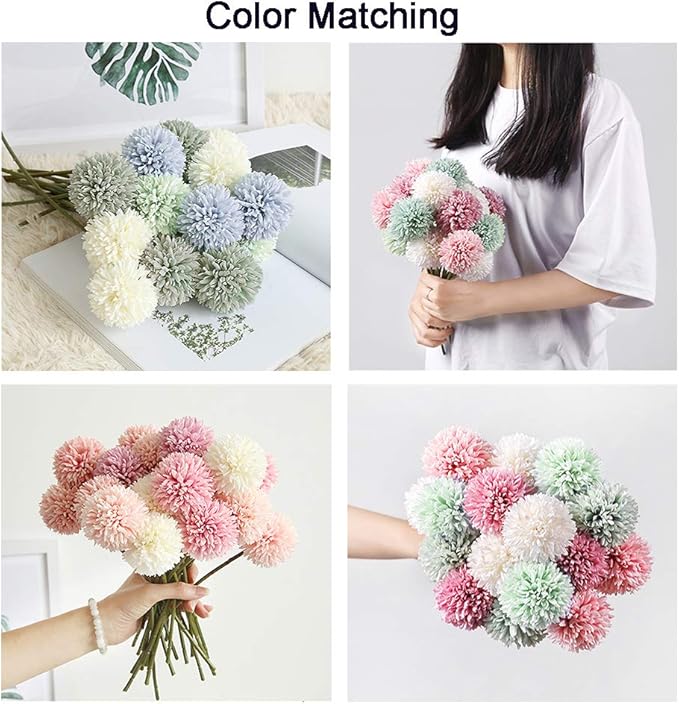 Blooming Paradise10Pcs Artificial Fake Flower Plants Silk Chrysanthemum Ball Hydrangea Arrangements Wedding Bouquets Decor Home Kitchen Garden Party Table Floral Centerpieces DIY (Dark Purple)