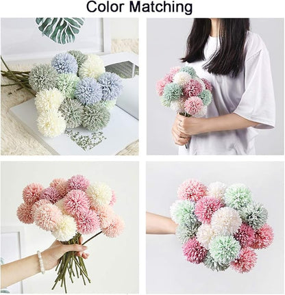 Blooming Paradise10Pcs Artificial Fake Flower Plants Silk Chrysanthemum Ball Hydrangea Arrangements Wedding Bouquets Decor Home Kitchen Garden Party Table Floral Centerpieces DIY (Dark Purple)
