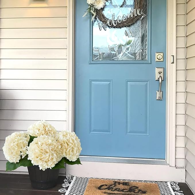 Boho Silk Hydrangea Artificial Flowers, 4Pcs 22" Large Lifelike Flowers,Artificial Hydrangeas for Indoor Bouquet Table Centerpieces Home（Cream/Yellow）