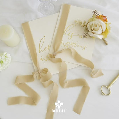 MEEDEE Khaki Chiffon Ribbon 1 Inch Fringe Ribbons Cream Chiffon Silk Frayed Edge Ribbon Thin Chiffon Ribbons for Crafts, Gift Wrapping, Wedding Invitation (3 Rolls 21 Yards)
