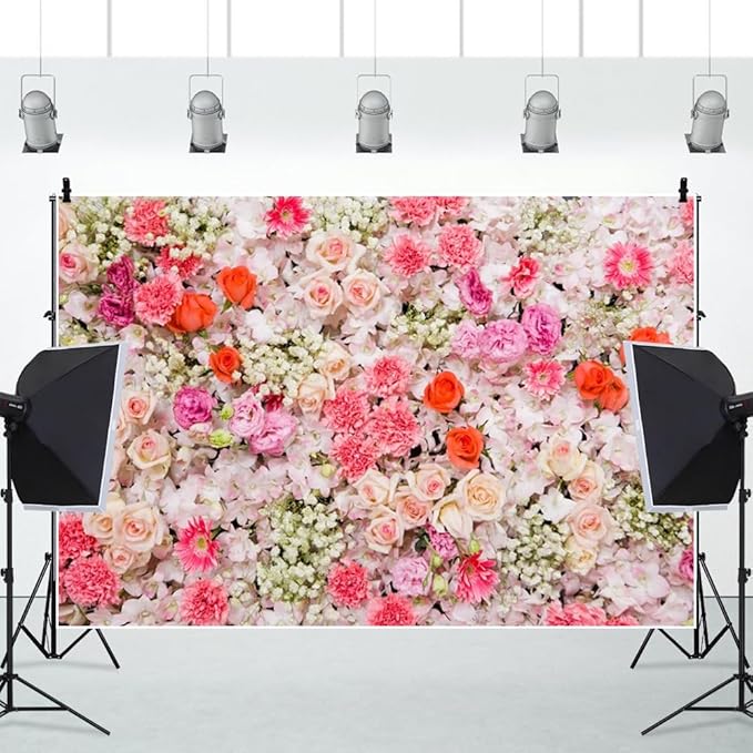 Leowefowa Floral Wall Backdrop for Spring 6x4ft Vinyl Pink Rose Flowers Photography Background Wedding Bridal Baby Shower Birthday Party Decorations Photo Studio Booth Props Banner