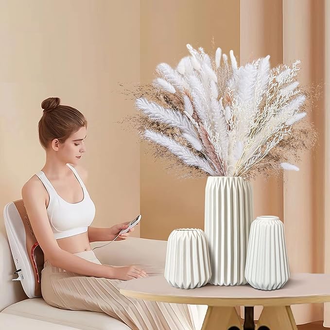 Ceramic Vases Set of 3-White Vase for Modern Home Decor, Flower Vases for Aesthetic Room Decor,Boho Decor Wedding Dinner Table Party Office Centerpiece Table Decorations (White 3 Set)