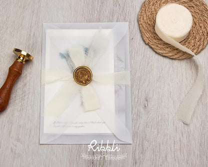 Ribbli Green Ribbon 1 Inch x 3 Rolls Total 24 Yards Ivory/Sage/Forest Green Handmade Fringe Chiffon Silk Ribbon for Wrapping Wedding Invitations Bridal Bouquets DIY Crafts Home Decor