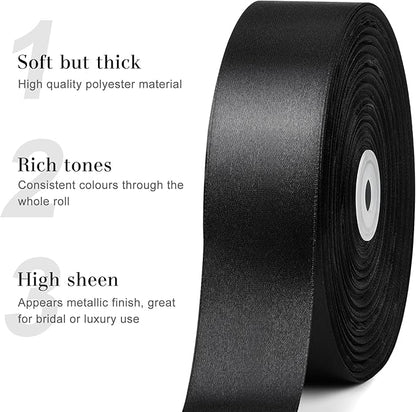 1-1/2 Inches 100 Yards Black Satin Ribbon, Ribbon Roll for Flower Bouquets, Gift Wrapping, Wedding, Handmade Crafts