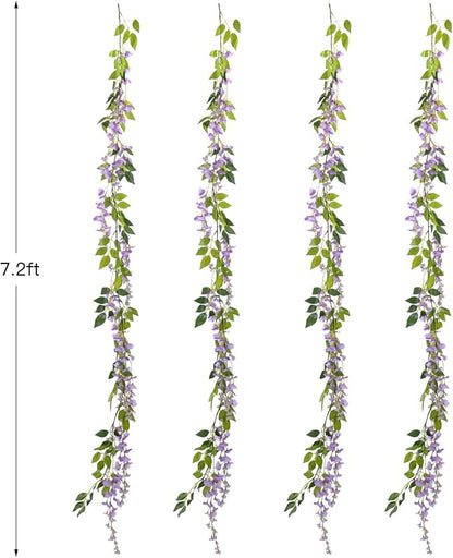 Lvydec Wisteria Artificial Flowers Garland, 4 Pcs Total 28.8ft Artificial Wisteria Vine Silk Hanging Flower for Home Garden Outdoor Ceremony Wedding Arch Floral Decor (Light Purple)
