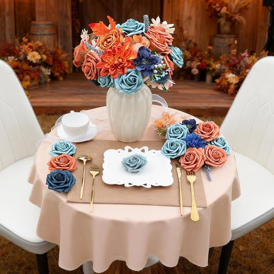 SwanMoon Artificial Flowers Combo Box Set, Halloween 26pcs Orange Silk Roses & Daisy with Stems for DIY Wedding Bouquets, Autumn Party Centerpieces & Home Decor