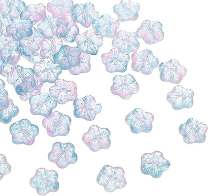 PATIKIL Random Glass Flower Beads, 50Pack Transparent Floral Beads Hibiscus Beads for DIY Jewelry Making Bracelets Bulk, Blue/Pink