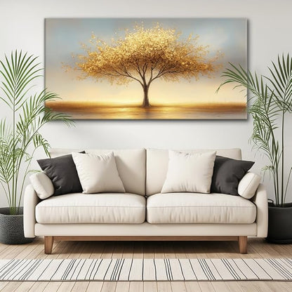 LAVIKARS Modern Tree of Life Wall Art for Living Room Office Golden Sunset Abstract Landscape Canvas Painting Prints Large Nature Artwork Home Kitchen Bedroom Decor (28x58 Inches)