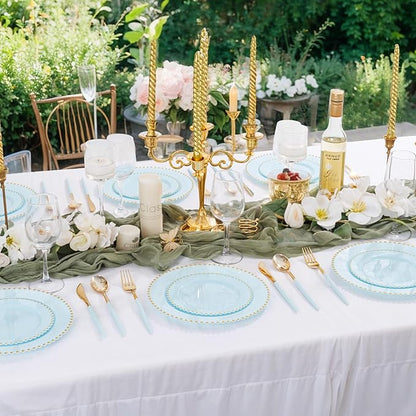 Supernal 102Pcs Mint Green Plastic Silverware,Gold Cutlery with Mint Green Handle,Gold Plastic Silverware Heavy Duty Include 34 Forks,34 Spoons and 34 Knives Prefect for Party,Wedding & Mother's Day