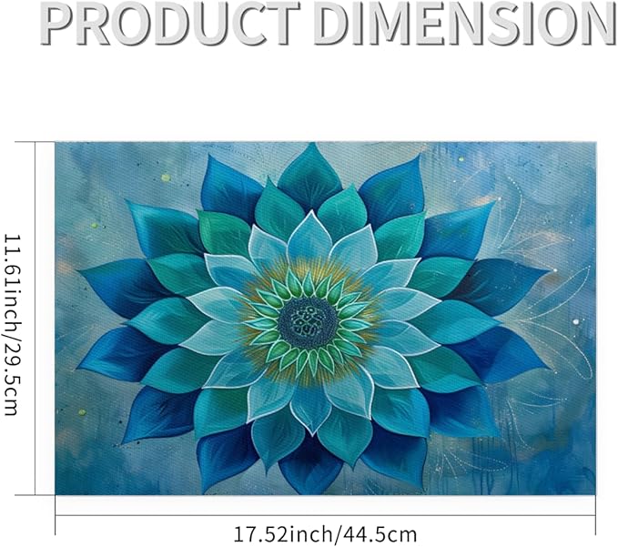 Teal Flower Mandala Placemats Set of 6 PVC Vinyl Non Slip Table Mats Waterproof Heat Resistant Place Mats Washable Wipeable Dining Table Mat for Kitchen Party Indoor Outdoor Decorative