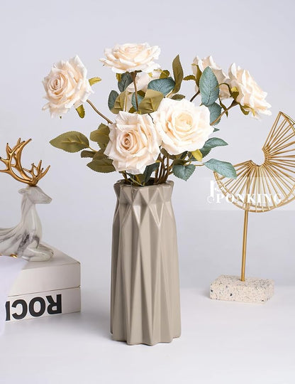 3.1"(8cm) Manta Rose Artificial Flower 7pcs Realistic Faux Silk Roses Fake Flowers Bouquets Arrangements Decor for Wedding Spring Mother's Day, Home Table Decorations, Beige Flower