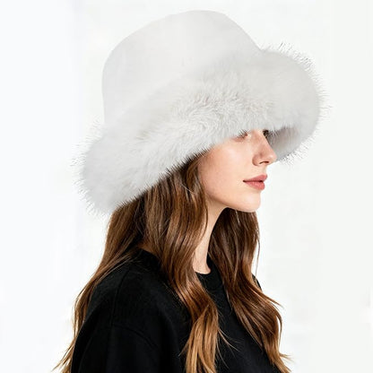Fuzzy Bucket Hats for Woman Fur Winter Hat Fluffy Warmer Fisherman Cap