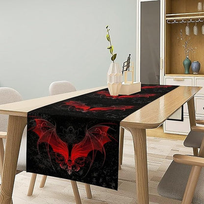 Gothic Table Runner,Red Bat Pattern Table Runner for Home Kitchen Table Dining Garden Farmhouse Wedding Party Decor 13x70 Inch