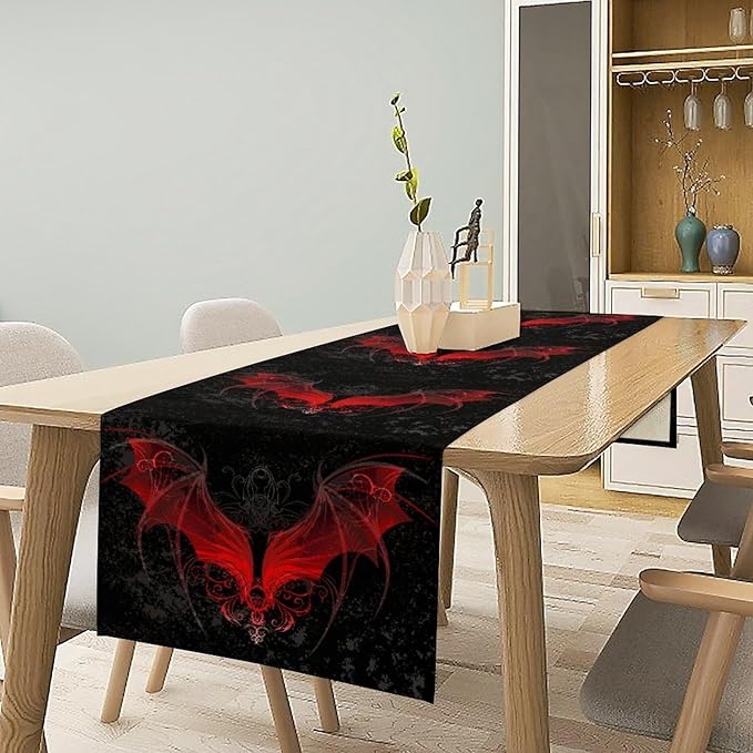 Gothic Table Runner,Red Bat Pattern Table Runner for Home Kitchen Table Dining Garden Farmhouse Wedding Party Decor 13x108 Inch