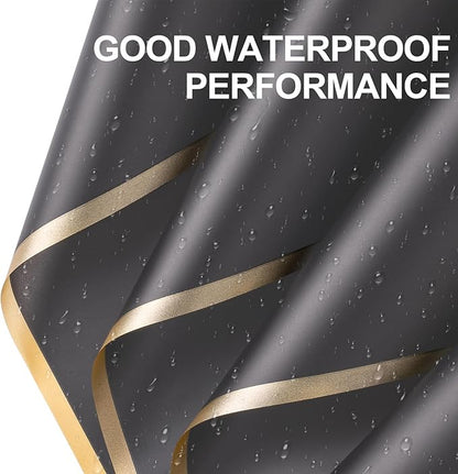 WRAPAHOLIC 20 Sheets Flower Wrapping Paper - 22.4 x 22.4 inch Gold Trim Dark Grey Water-Resistant Floral Bouquet Wrapping Paper, Florist Supplies Packaging Paper for Wedding Birthday Gift DIY