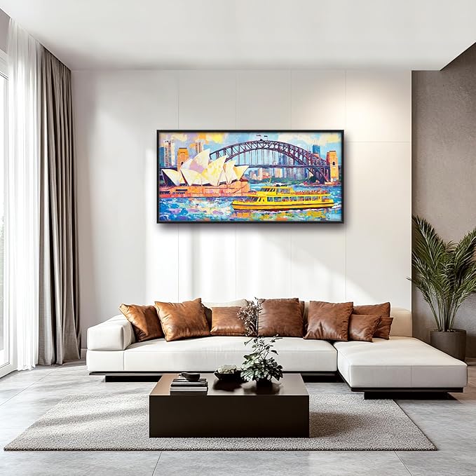 Extra Large Sydney Opera House Framed Wall Art for Living Room,Oversized Abstract Harbour Bridge Cityscape Pictures Wall Decor,Canvas Print Painting Modern Artwork Bedroom Office Bathroom 60L x 30W