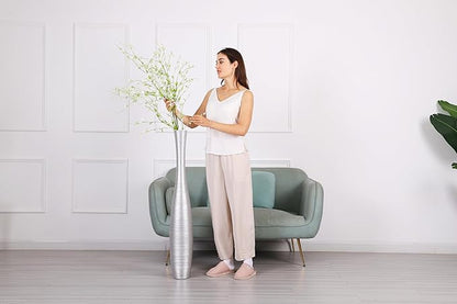 Leewadee Decorative Tall Floor Vase for Living Room Decor, 41 inches, Silver, Resin