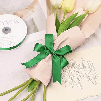 Green Satin Ribbon, Double Faced 1 Inch X 50 Yards Green Ribbon, Premium Satin Ribbon for Gift Wrapping, Crafts, Hair Bow Making, Sewing, Flower Bouquet, Wedding Party Decor