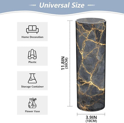 xmyzcd Black Gold Marble Vase Cylinder Vases Clear Plastic Flower Vase Easy to Clean for Centerpieces Homes, Offices, Kitchens