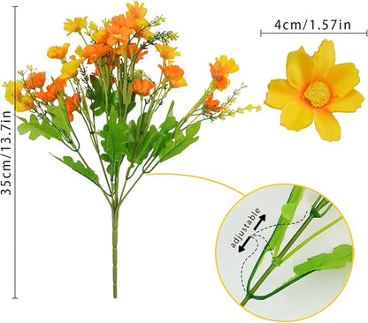 Uieke 6PCS Artificial Daisy Mums Flowers Outdoor UV Resistant Fake Silk Flowers No Fade for Outside Home DIY Garden Porch Window Box Décor (Orange Yellow. White, Purple)