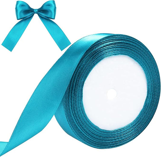 Turquoise Ribbon for Gift Wrapping, 1 inch Polyester Satin Hair Ribbons for Flower Bouquet, Weeding Decoration, Baby Shower, Crafts Bows Fabric Christmas Ribbon 25 Yards