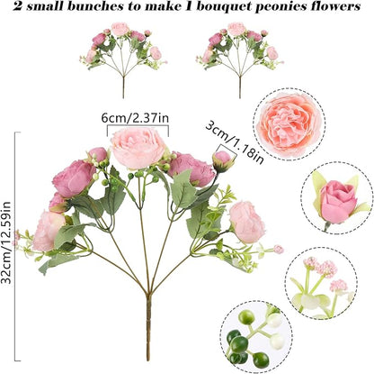 Artificial Peonies Silk Flowers, Pink Faux Peony Bouquet 2 Bundles Florals Arrangements Decor for Farmhouse Home Boho Wedding Table Centerpiece, Fake Plastic Flower Bulk for Vase Decoration (Mix Pink)
