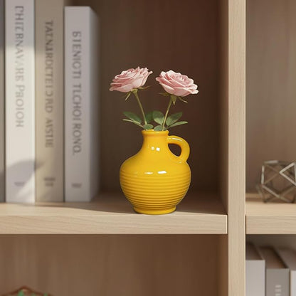 Sunddo Yellow Ceramic Vase 6 Inch - Small Modern Decorative Vase with 1 Handle for Home Decor, Living Room, Kitchen, Shelf, and Centerpiece Table Decorations