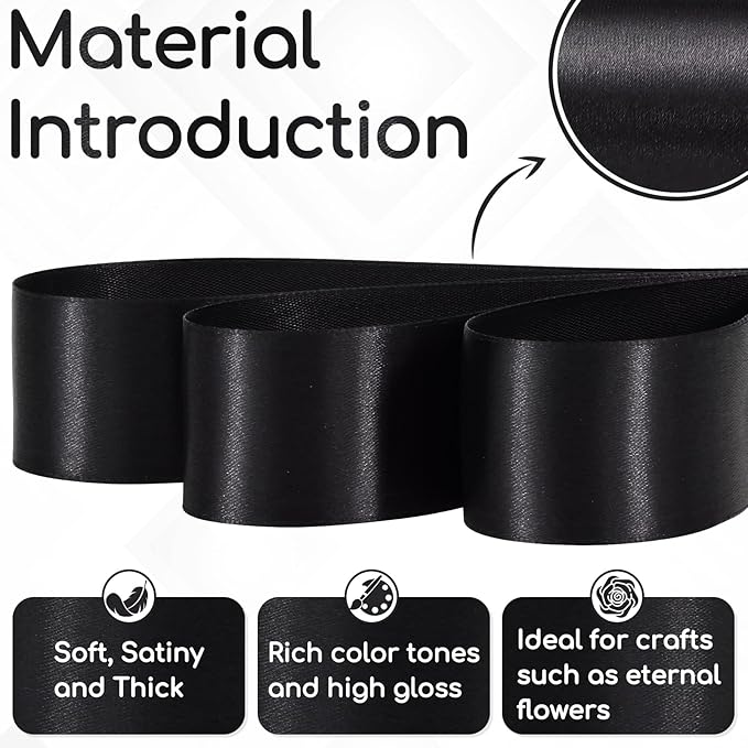 Black Satin Ribbon 1-1/2 Inch 30 Yards, Black Ribbon for Gift Wrapping, Flower Bouquet, Crafts, Halloween, Christmas, Wedding and Bow Making