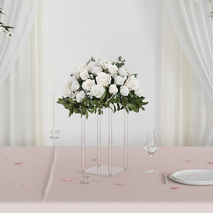 TEKXYZ Acrylic Centerpiece, 2 Pcs 15.75 Inch Tall Column Wedding Centerpieces, Flower Stand for Wedding Event Party Props, Home Decor, Table