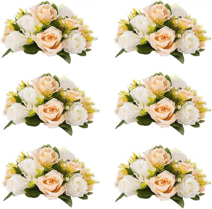 Flower Centerpieces for Wedding Tables: Wedding Table Decorations Peachy Champagne & White Flower Balls Centerpieces for Engagement Cerebration Party Center Pieces 6 Packs