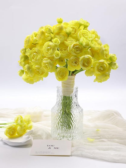 Meldel 32Pcs Ranunculus Artificial Flower Mini Rose, Faux Yellow Ranunculus Flowers for DIY Bouquet, Bulk Fake Peony Wedding Filler Flowers for Centerpieces Arrangements Bridal Shower Decorations