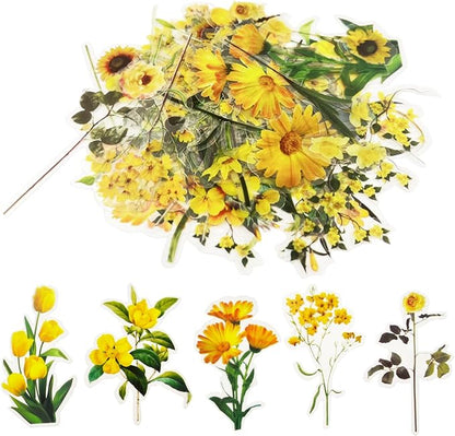 Transparent Flower Stickers for Scrapbooking PET Nature Plant Stickers Floral Stickers Vintage Craft Sticker Colorful Small Flower Sticker for Journaling Scrapbooking Clear Flower Decals(Style F)