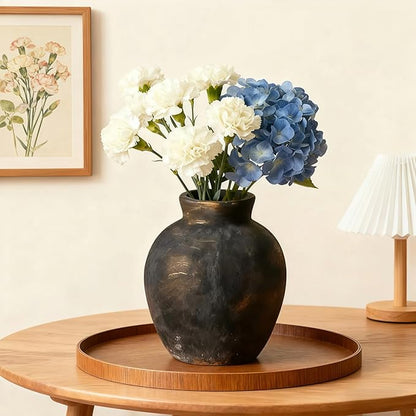 Ceramic Vase, 6 inch Minimalist Rustic Farmhouse Terracotta Vase for Home Decor, Table, Living Room, Entryway, Shelf, Mantel Decoration (Black)